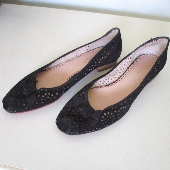 Unisa Resort Black Laser-cut Suede Ballet Flat w/ Peep Toe - Size 38 Euro - Picture 5 of 9
